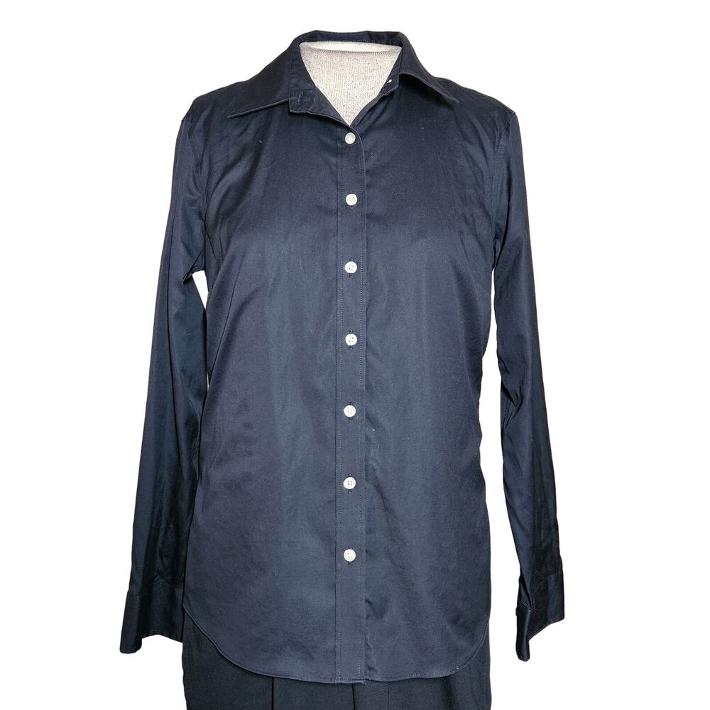 Lands End Black No Iron Long Sleeve Button Up Blouse Size 6